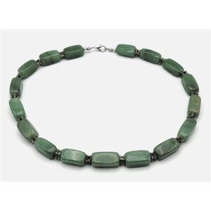 Green Nephrite Jade Chunky Bead Necklace 17" Silver-Tone Lobster Clasp
